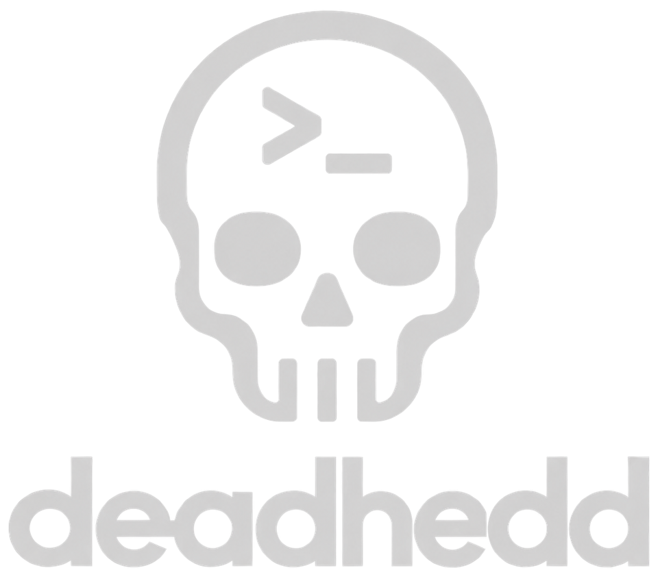 deadhedd skull logo with command prompt symbol and wordmark